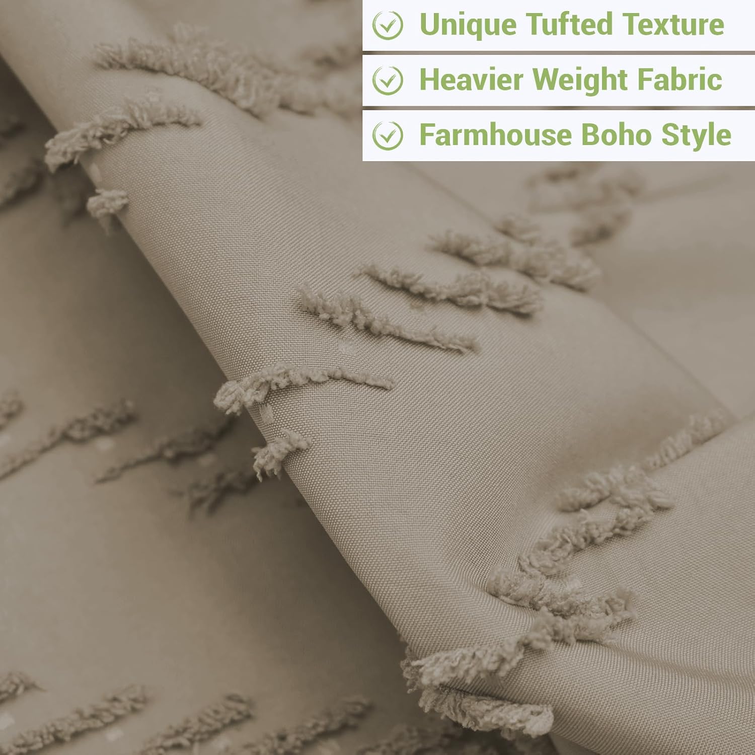 No Hook Shower Curtain with Snap in Liner, Tufted Chevron Striped Shower Curtain Set for Bathroom, Boho Waterproof and Washable Shower Curtains, 71Wx74H, Beige