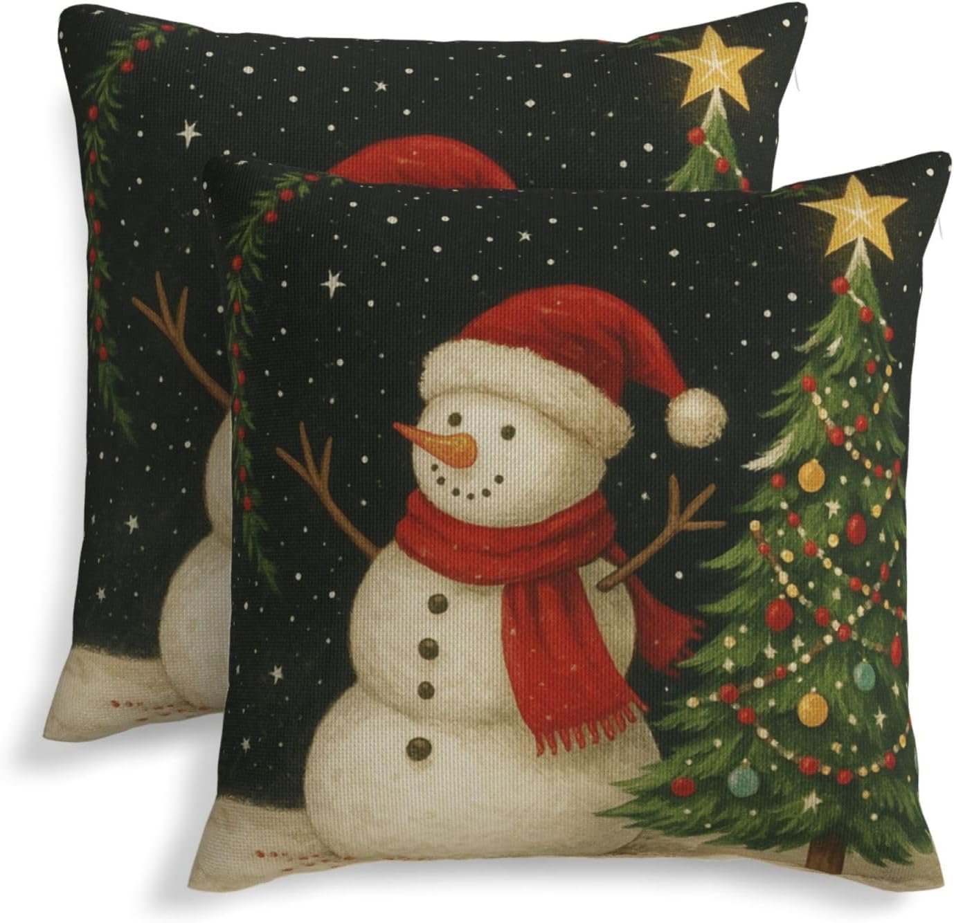 KiuLoam Black Christmas Tree and Snowman Pillow Covers 22x22 Inch Set of 2 Rustic Decorative Throw Pillows Outdoor Neutral Farmhouse Cushion Cases for Sofa Couch Bed Decor