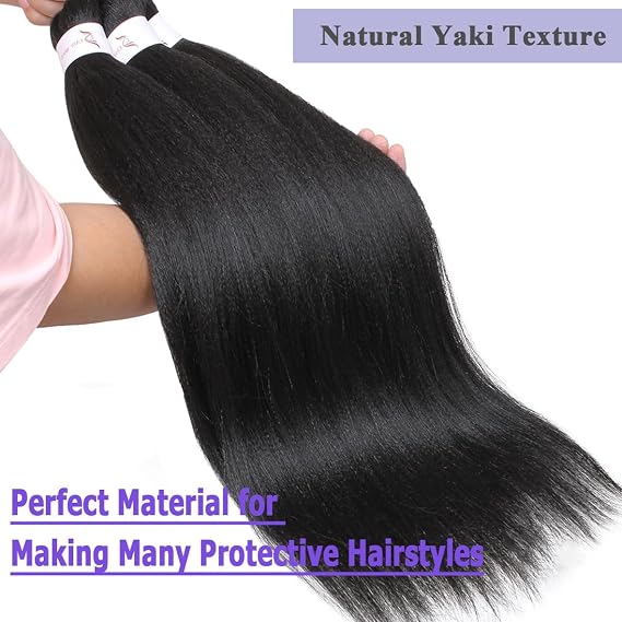 Kachanaa 16 Inch Pre Stretched Braiding Hair 3 Packs EZ Braids Yaki Hot Water Setting Kanekalon Hair for Braiding Yaki Texture Black Pre Stretched Braiding Hair Extensions 1B#