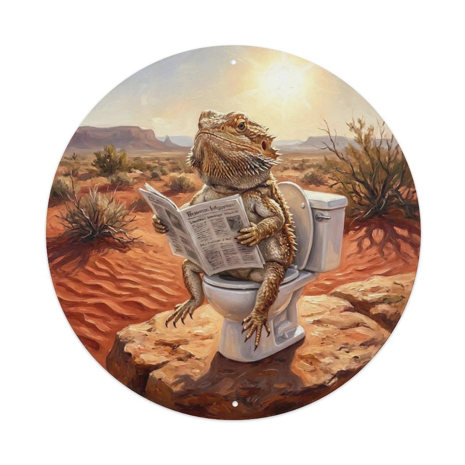 Lizard On Toilet Humorous Bathroom Desert Rock Reads Metal Tin Sign