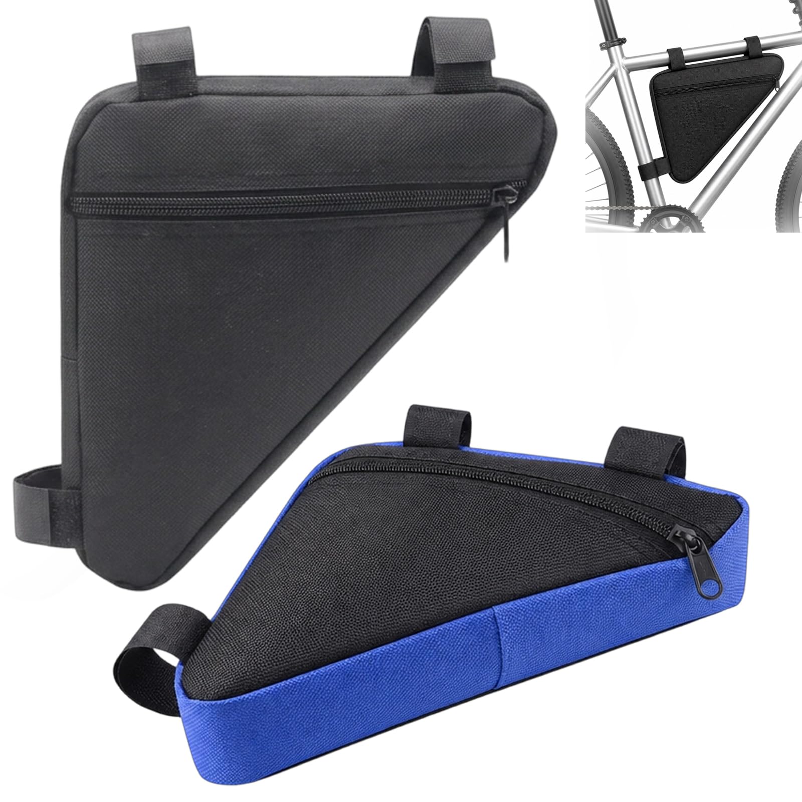 suction 2PCS Bike Frame Bags, Waterproof Cycling Storage Pouches in Black & Blue, Adjustable Bicycle Frame Pouch for Mountain Road Bikes, Portable Storage Kit for Daily Commuting and Bikepacking
