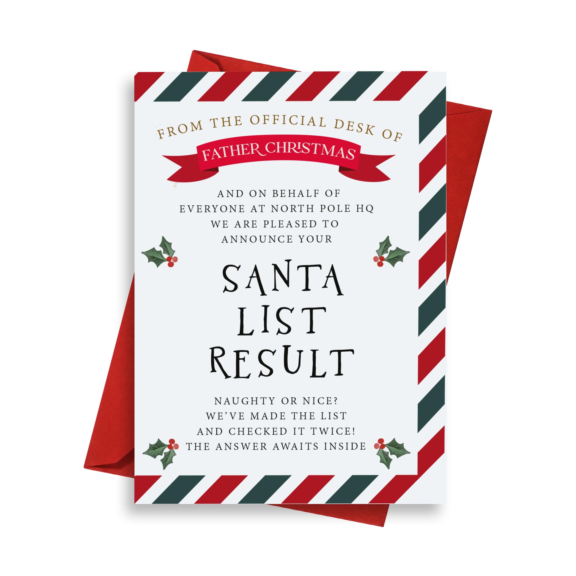 Pink Positive Santa Letter Nice List Certificate, Santa List Result Card Printed Text Inside - Ready to Personalise, Christmas Eve Box Filler and Christmas Stocking Filler for Kids