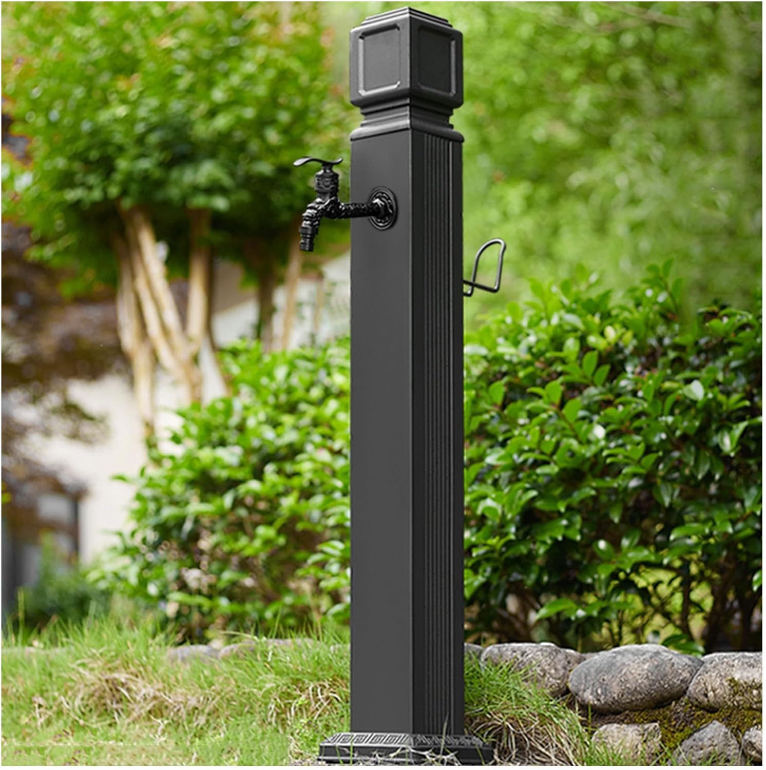 Stainless Steel Garden Water Tap with Spray Gun & Hose Extender - Outdoor Faucet with Antifreeze, Durable Spigot Post & Hose Hanger for Easy Watering