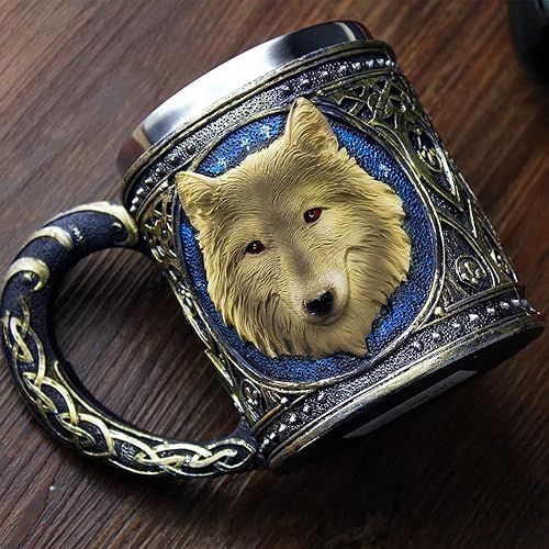 Miniatura 5 de Taza de acero inoxidable del lobo, Taza de cerveza 3D de la resina de la cabeza del lobo, vidrio para beber del partido gótico, taza de café, Copa