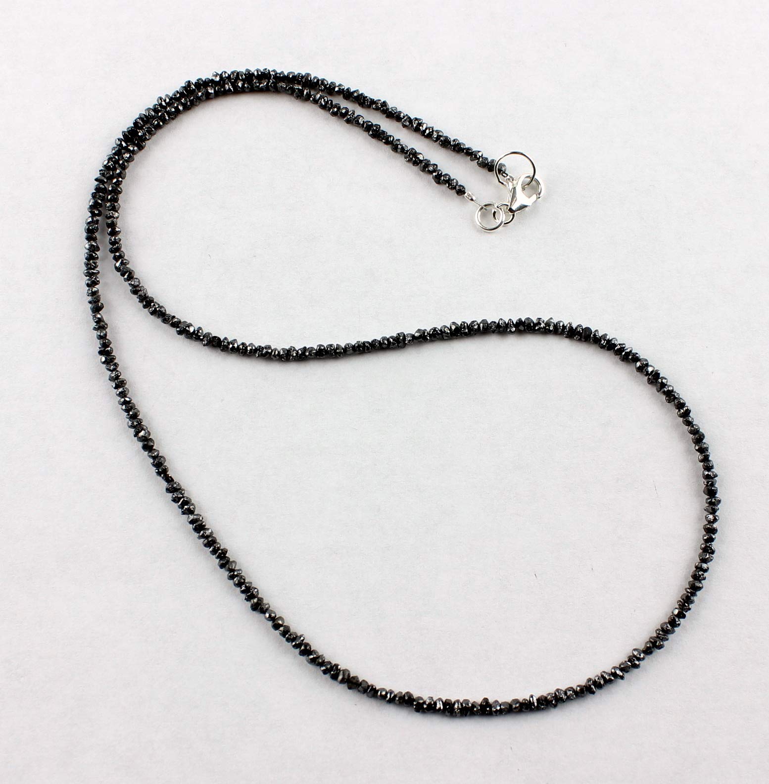 Schwarz Rohdiamant Kette Edelstein Diamant Collier Gut getrommelt ca. 45 cm lang mit karabiner Verschluss
