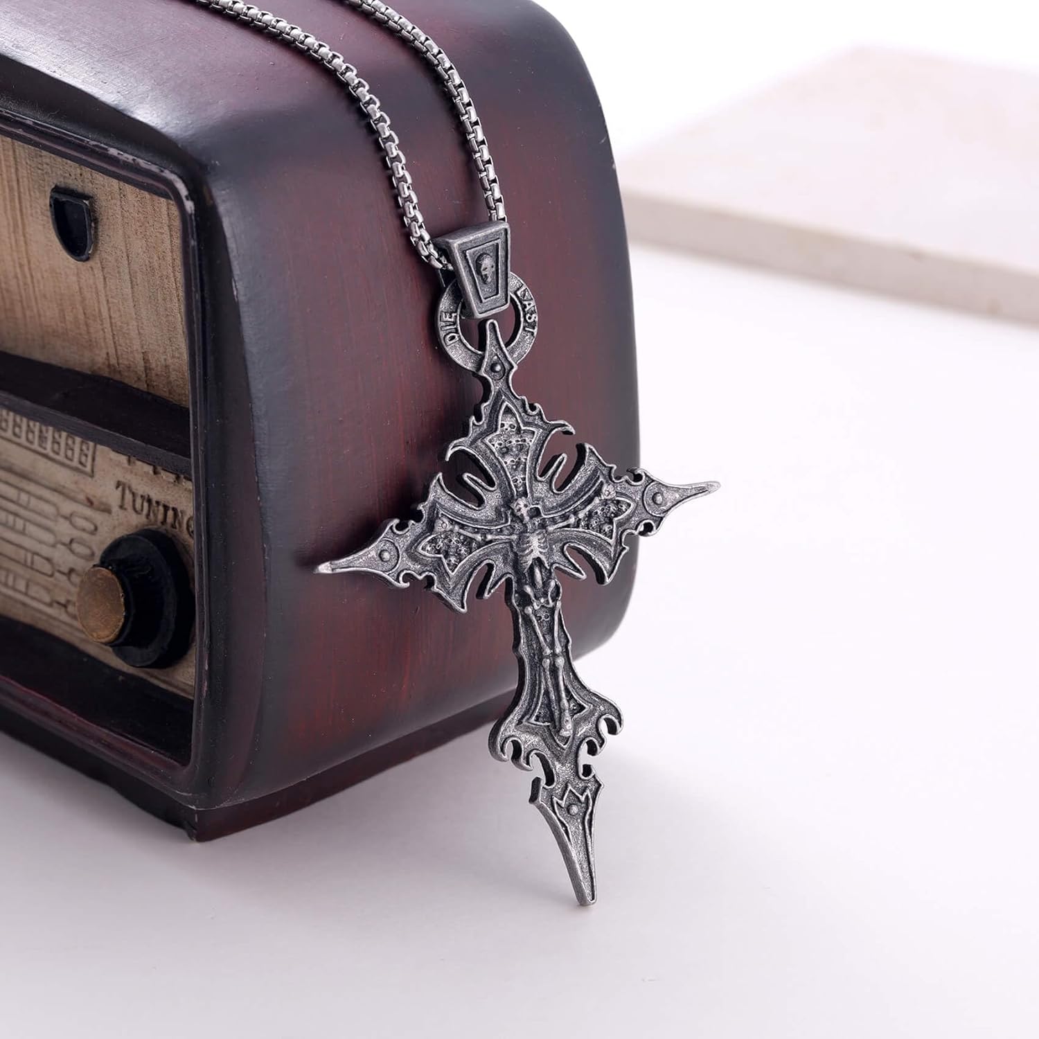 Kvekstio Vintage Gothic Skull Cross Pendant Necklace for Women Men, Halloween Party Cosplay Accessory, Punk Rock Gift, Goth Skeleton Cross Dark Religious Statement Jewelry for Christian, Birthday - Image 2