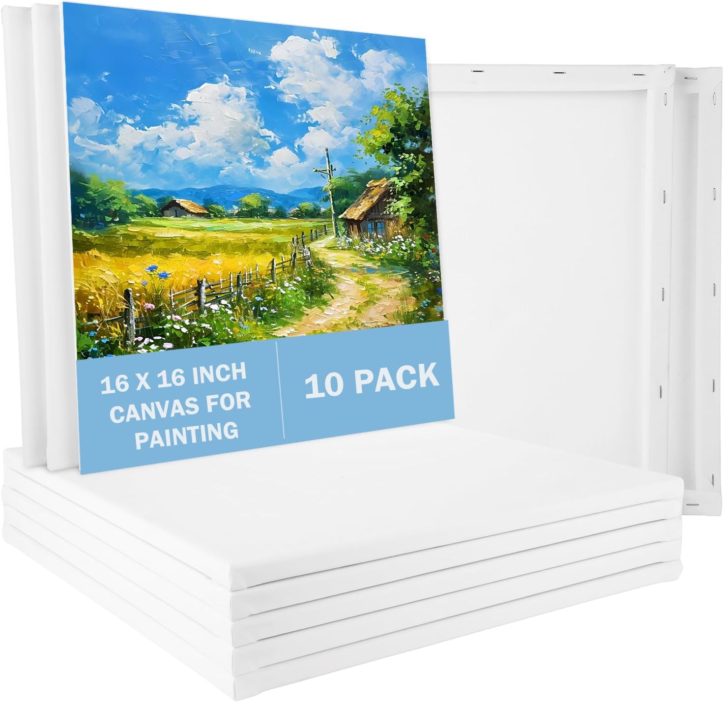 YAYODS 10 Pack Stretched Canvas for Painting 16x16 Inch Blank Canvas Boards for Painting Canvas Bulk, Cotton Art Canvas Panels for Acrylics Oil Watercolor