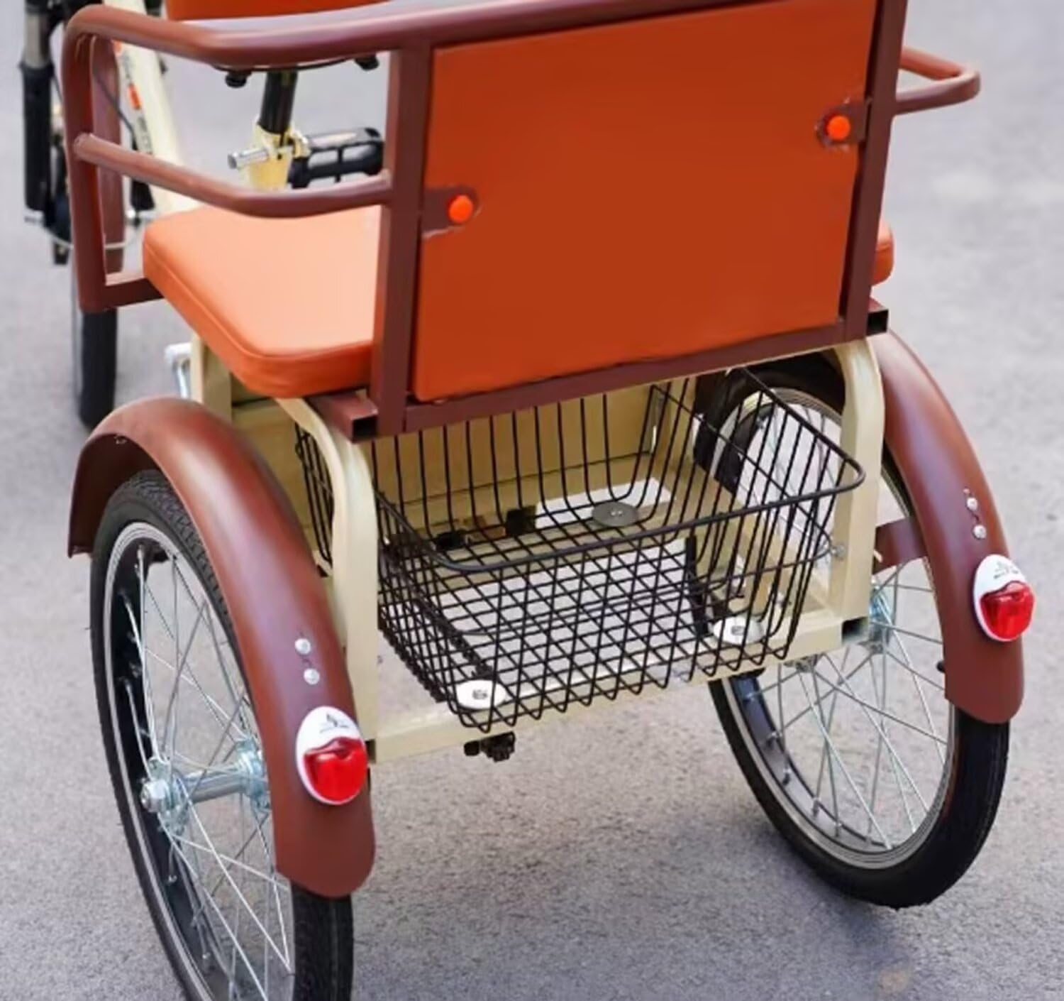 Folding Tricycle for Senior and Adult,Rickshaw Trike with Pedals,Manned Tricycle with Back seat,3 Wheels Bicycle with Hydraulic Front Fork,Front and Back Brakes,Beige 20inch