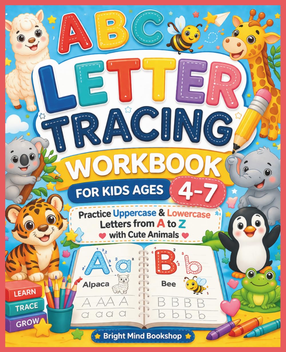 ABC Letter Tracing Workbook for Kids Ages 4-7: Practice Uppercase & Lowercase Letters with Cute Animals