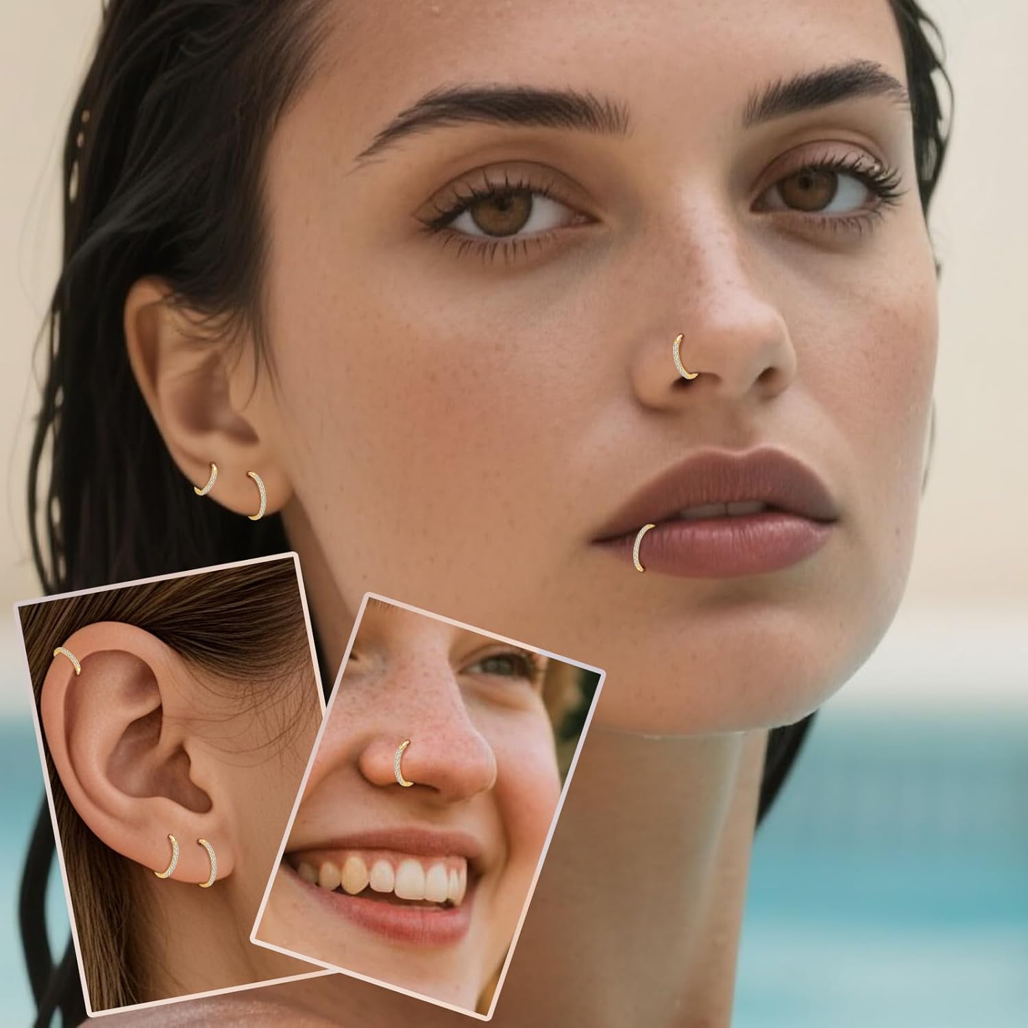 limerencia Nose Rings Hoop, 20G Titanium Cubic Zirconia Nose Ring for Women Men, Hinged Segment Septum Lip Rings Cartilage Conch Rook Helix Tragus Daith Earrings, Piercing Jewelry - Image 2