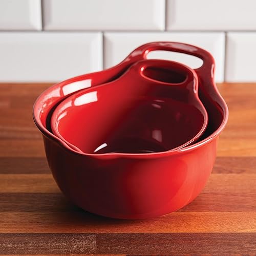 Miniatura 13 de Rachael Ray Ceramics - Juego de cuencos para mezclar con boquilla de vertido, 1 cuarto de galón y 2 cuartos de galón, color rojo