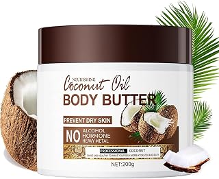 Coconut Body Butter, Intense Moisturizer Enriched with Coconut Oil, Organic Vegan Massage Balm for Dry Skin, Natural Skincare Body Cream for Women and Men