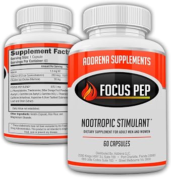Focus Pep- Over The Counter Stimulants to Speed Up Naturally | Study Alternative and Best Energy Supplements for Nootropic Brain Boosting, 60 Pills