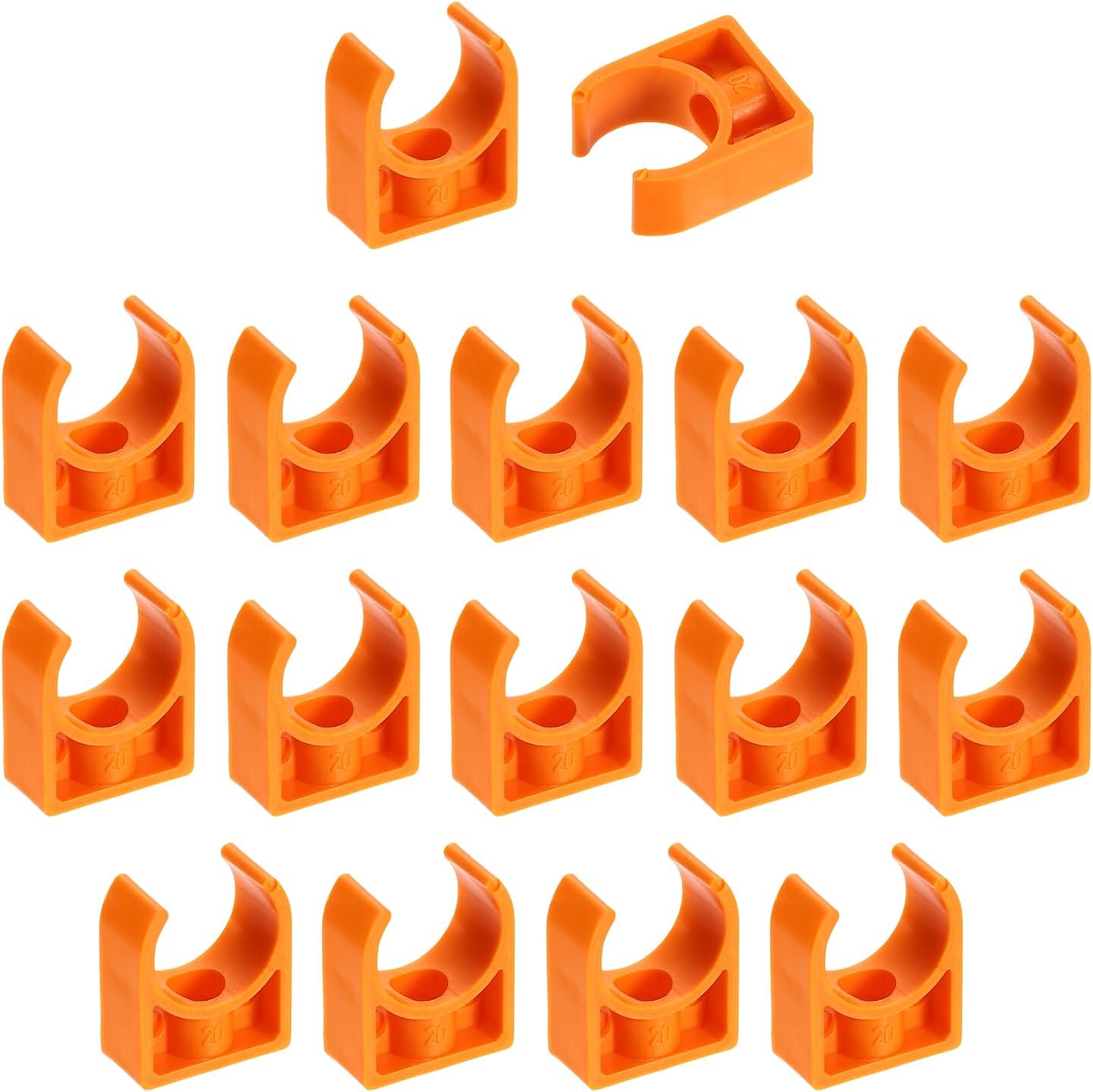 QUARKZMAN 16 Pcs PVC Clamps for Water Pipes, U-Shaped Staples for Hoses, Support for Irrigation Tubes 20.5 mm Outside Diameter for TV Trays Hose Brackets, Orange