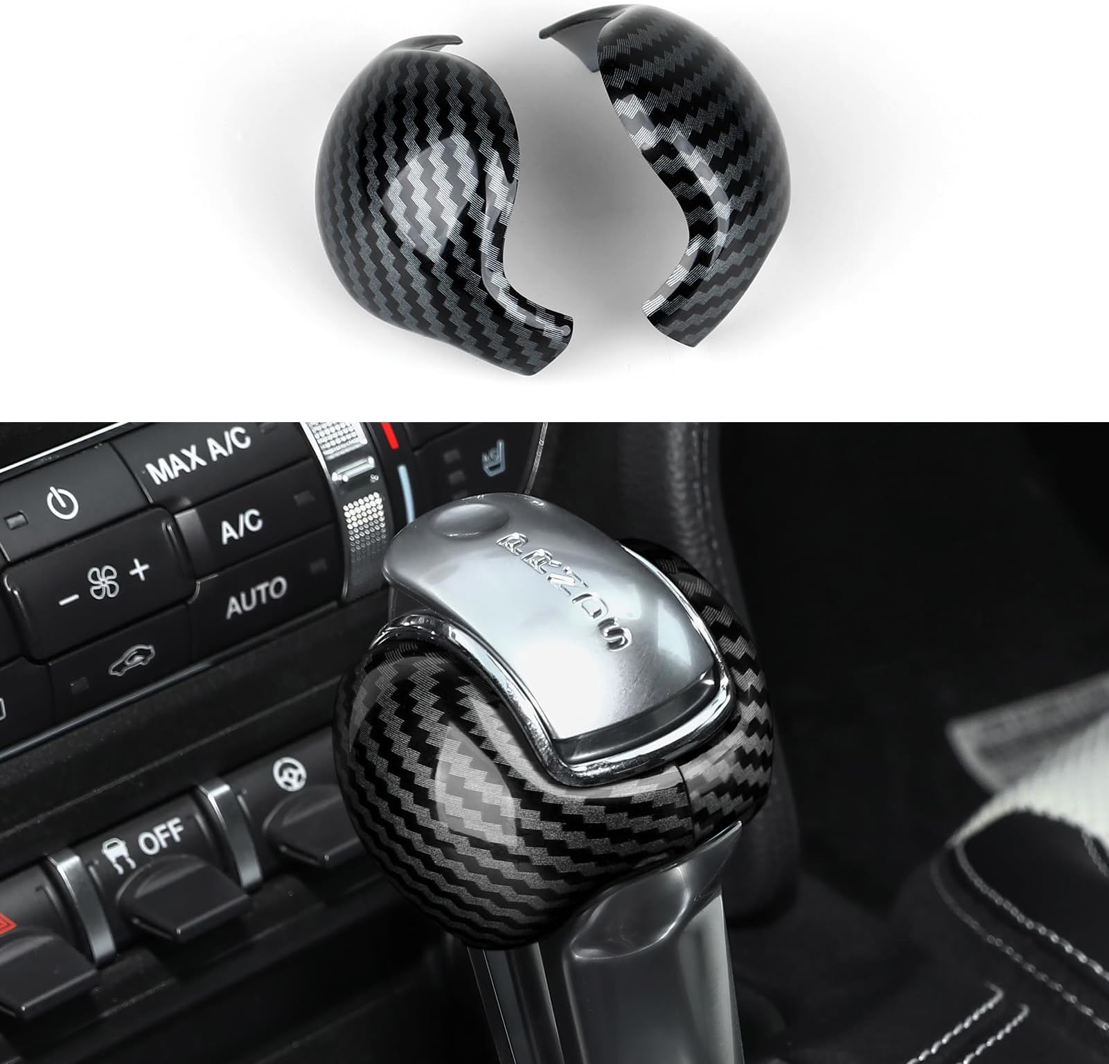 Gear Shift Knob ABS Cover Trim Carbon Fiber Grain for 2015 2016 2017 2018 2019 2020 2021 2022 2023 2024 2025 2026 Ford Mustang Accessories (Not for GT350 GT500)