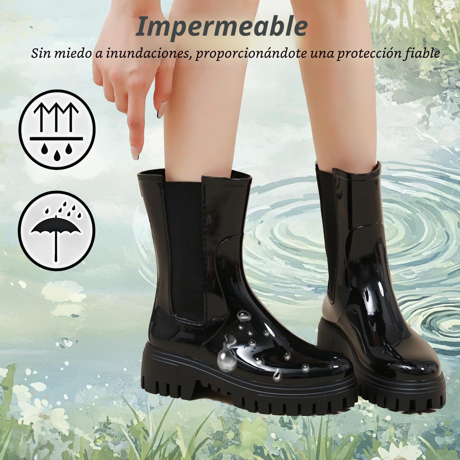 AONETIGER Botas de Agua Mujer Chelsea Goma Impermeables 36-41 EU