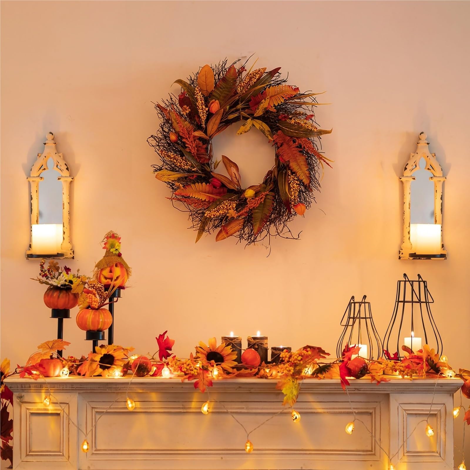 Winterkranz Dekokranz Weihnachts-Türkranz, Winterkranz, Dekoration, Outdoor-Beflockung, Weihnachtskranz Adventskranz Christbaumschmuck(7 3/8)