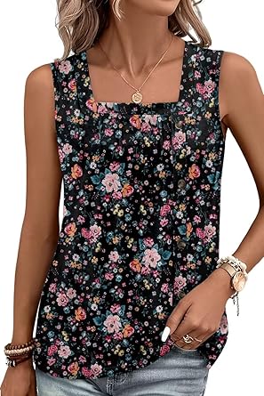 KISSMODA Womens Boho Tops for Summer Sleeveless Tanks Loose Fit Casual Blouse Daily Shirts for Leggings (S-3XL)