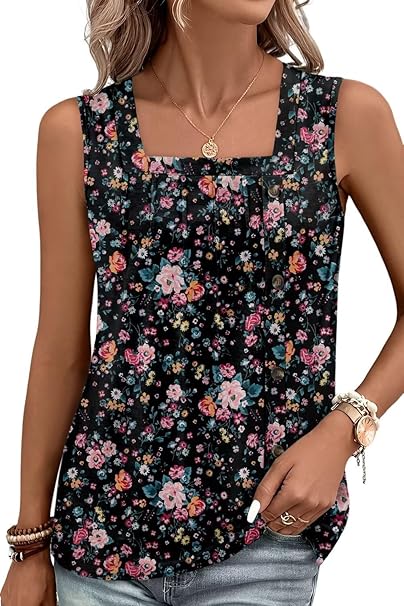 KISSMODA Womens Boho Tops for Summer Sleeveless Tanks Loose Fit Casual Blouse Daily Shirts for Leggings (S-3XL)