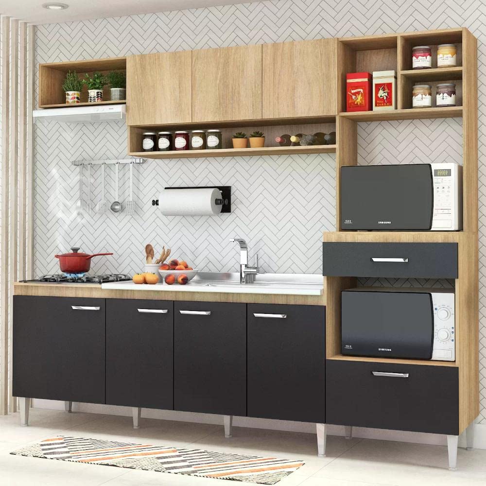 Cozinha Compacta 8 Portas 1 Gaveta Inova Fellicci Carvalho/grafite