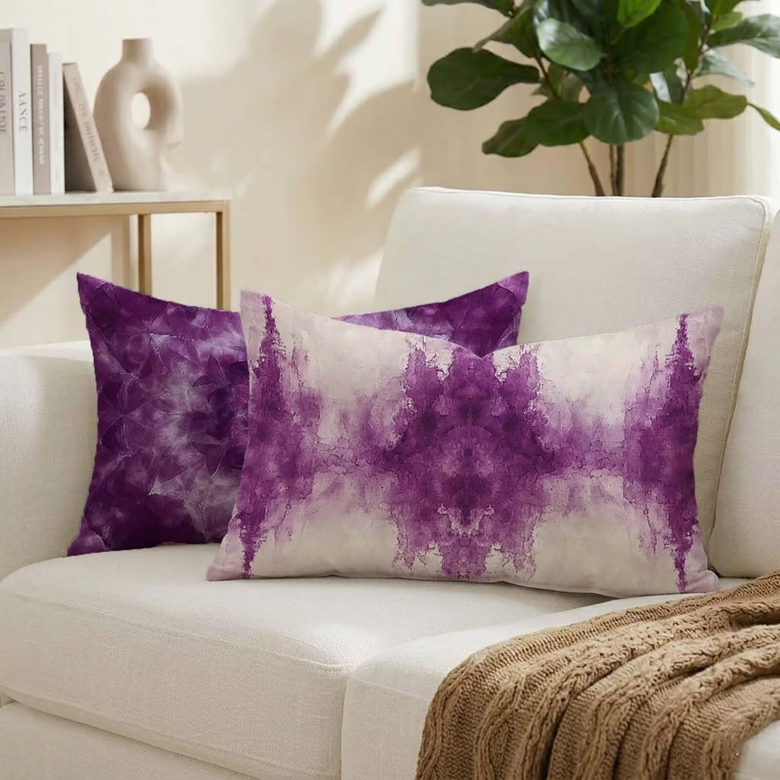 Taie oreiller 50x80 extérieur violet imperméable : housse de coussin abstrait pour canapé