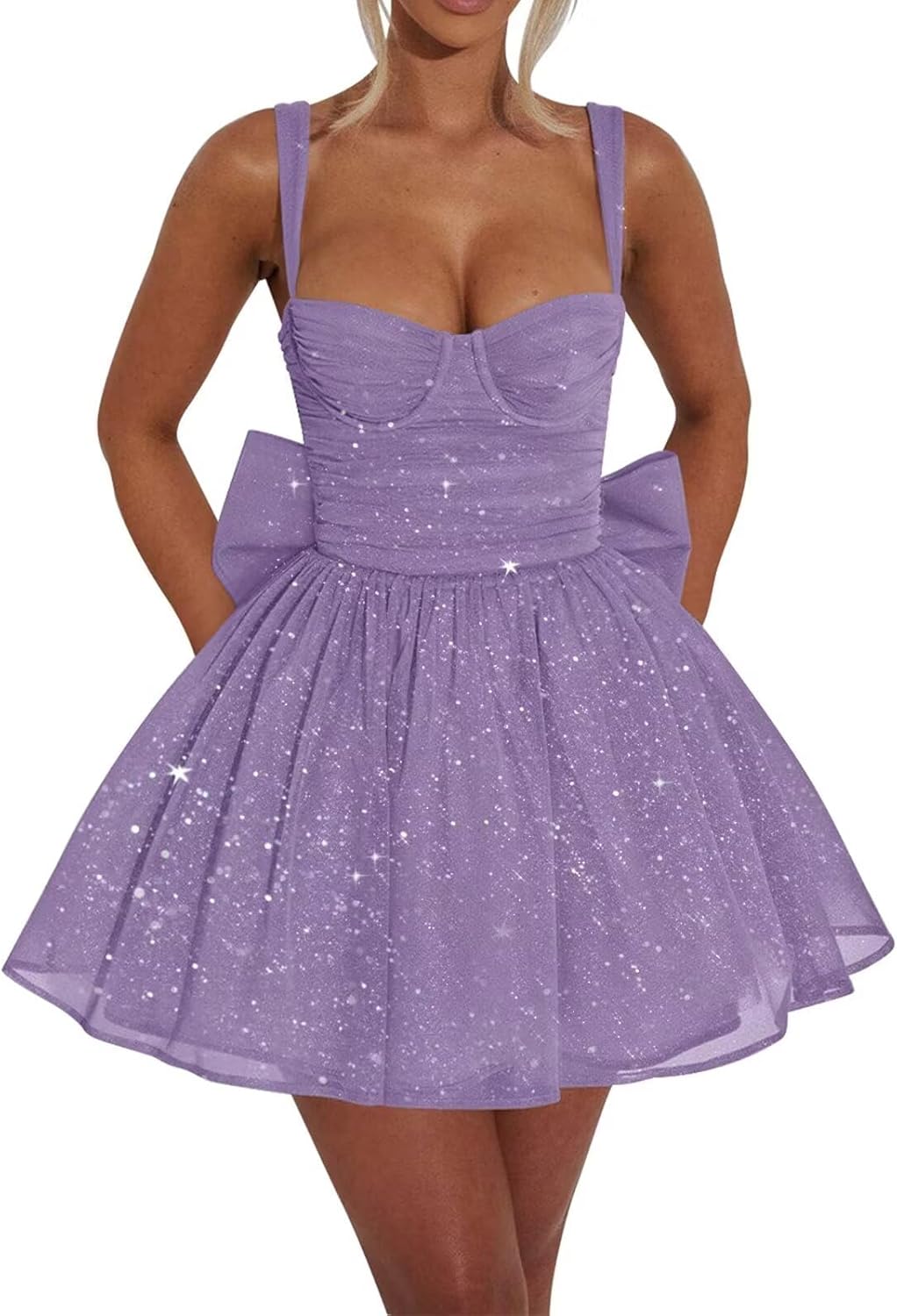 Sparkly Tulle HOCO Dresses Short for Women 2026 Mini Sweetheart Prom Cocktail Party Gown with Bow