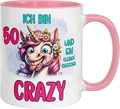 50th Birthday Women Gift Mug | Ich bin 50 und ein kleines bisschen crazy | Funny Gift Birthday Mug with Saying 50th Birthday | 50th Birthday - Funny Birthday Gift Woman