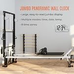 Marathon Slim Jumbo Panoramique Horloge de mur atomique avec date et température intérieure. 6-Inch Nombres, alarme et support de table. Batteries incluses (Graphite Gris)