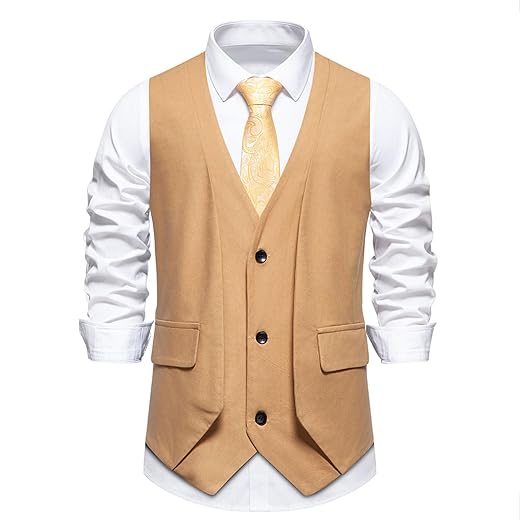 Letuwj Colete de terno masculino decote em V masculino cor sólida colete de duas peças falso slim