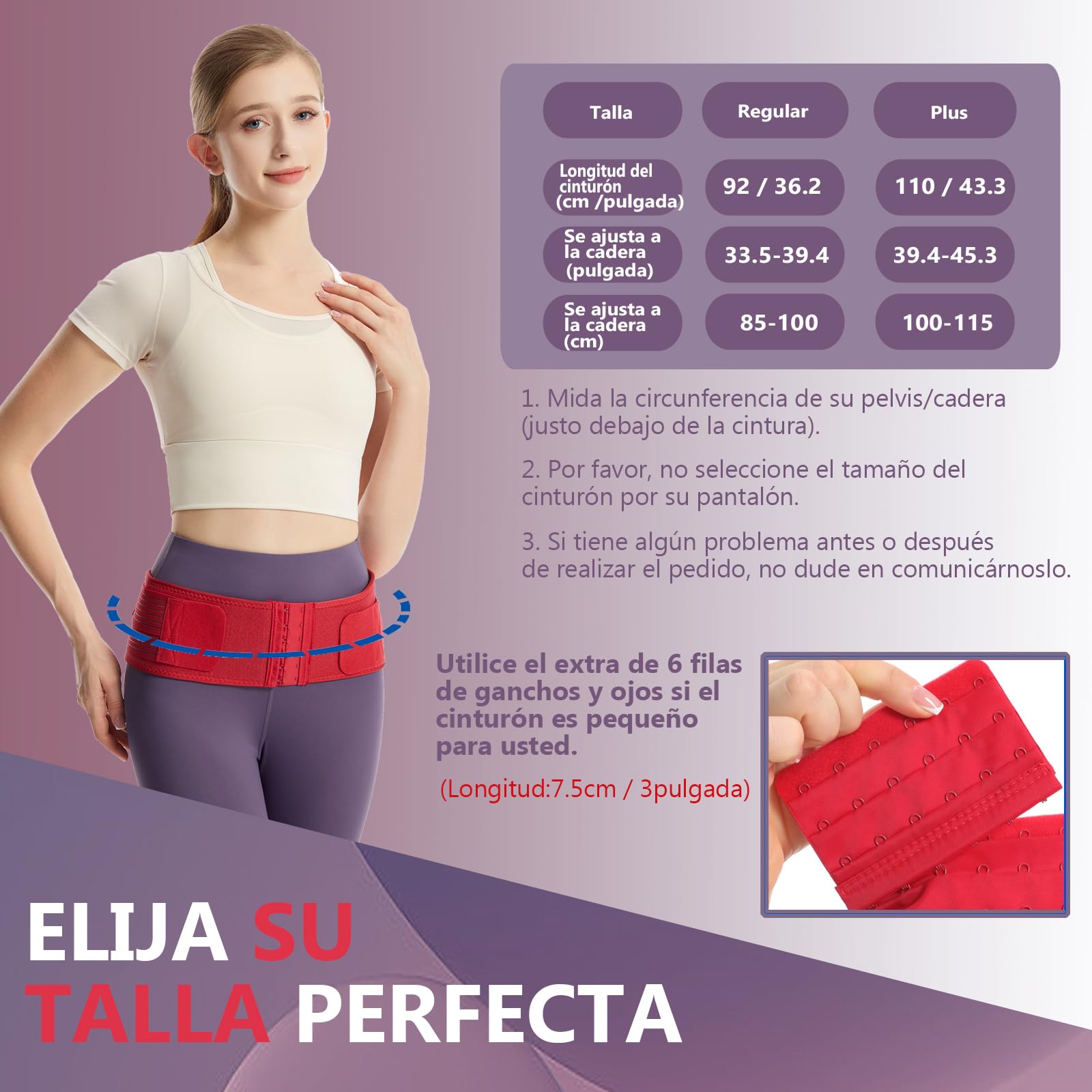 Paskyee Sacroiliac SI - Cinturón de cadera articular con ganchos y ojos extra de 6 filas, soporte de espalda baja para hombres y mujeres, cinturón de apoyo pélvico (Más(cadera 85-100 cm))