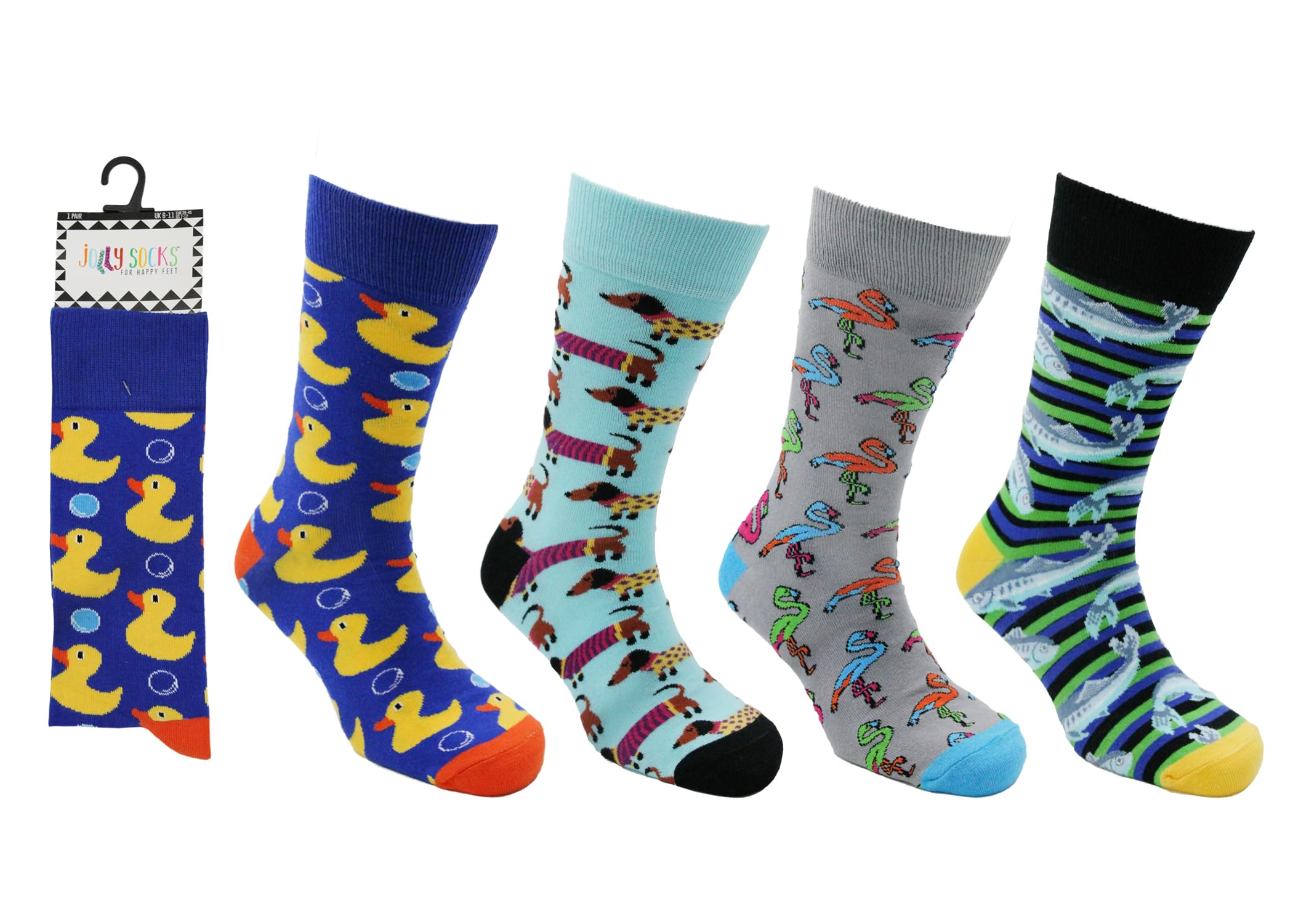 John Rider Men's Animals 4 Pair Pack Jolly Dress Socks, Colorful Novelty Funny Casual Combed Cotton Crew Socks (Uk, Numeric, 6, 11, Regular, Regular, )