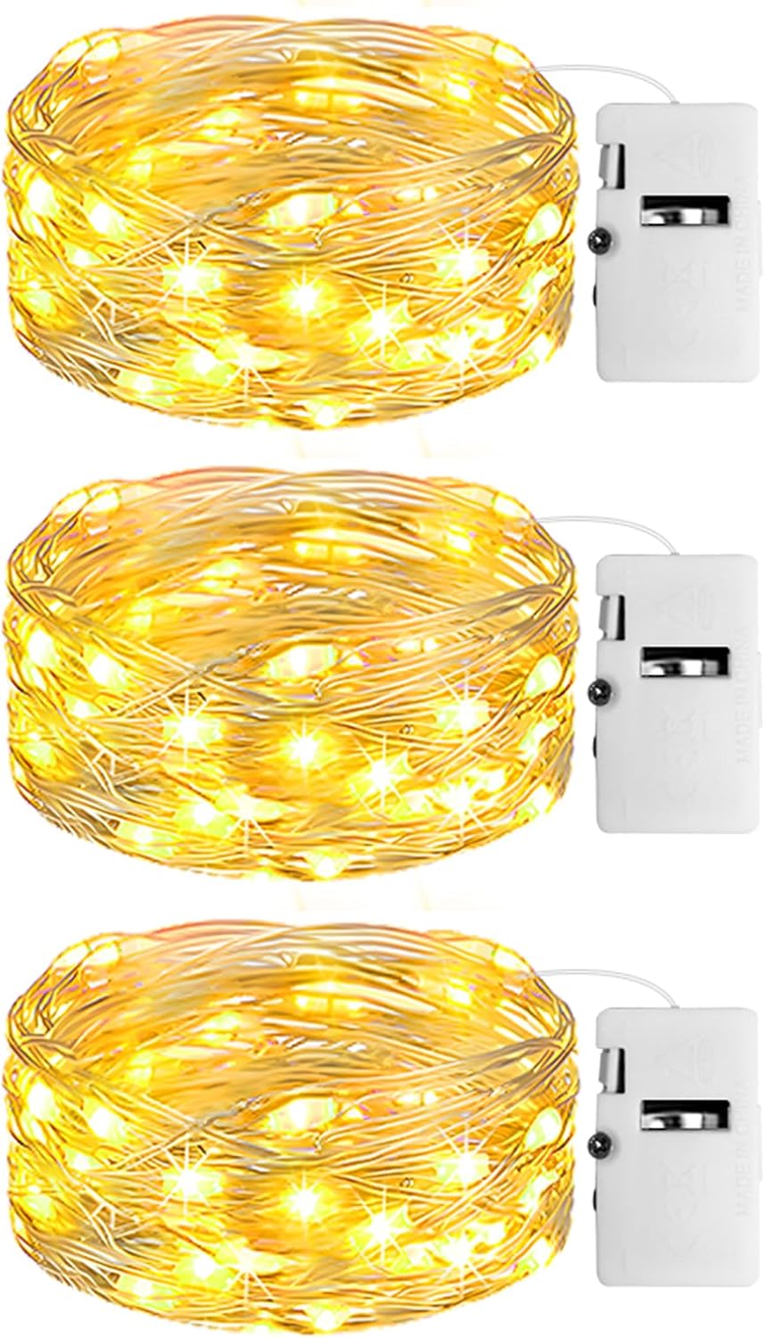 btfarm 3 Stück Mini Lichterkette Batterie mit Timer, 2M 20 LED Lichterkette Innen Batteriebetrieben 3 Modi Silberdraht Kleine Lichterketten Wasserdicht für DIY Party Hochzeit Weihnachten Warmweiß