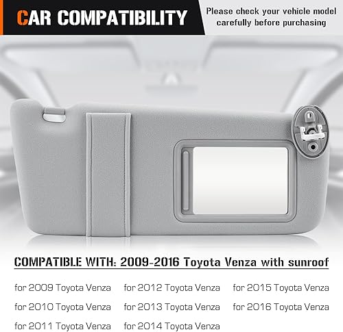 Miniatura 2 de Visera solar con luz para Toyota Venza 2009-2016 con techo corredizo, repuesto de parasol gris del lado derecho del pasajero 74320-0T021-B1