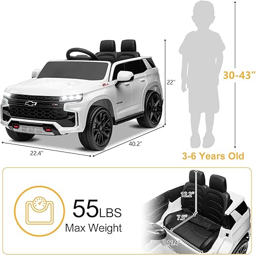 Miniatura 7 de Winado Auto de paseo de 12 V con control remoto, vehículo eléctrico con licencia Chevrolet Tahoe a batería para niños, camión todoterreno para niños