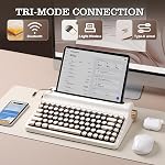 Clavier mécanique rétro sans fil YUNZII QL75 hot swap, touches rondes punk, rétroéclairage RGB, programmable QMK/VIA, clavier multi-appareils avec 2.4GHz/Type-C/BT5.0 (Blanc, interrupteur Onyx)