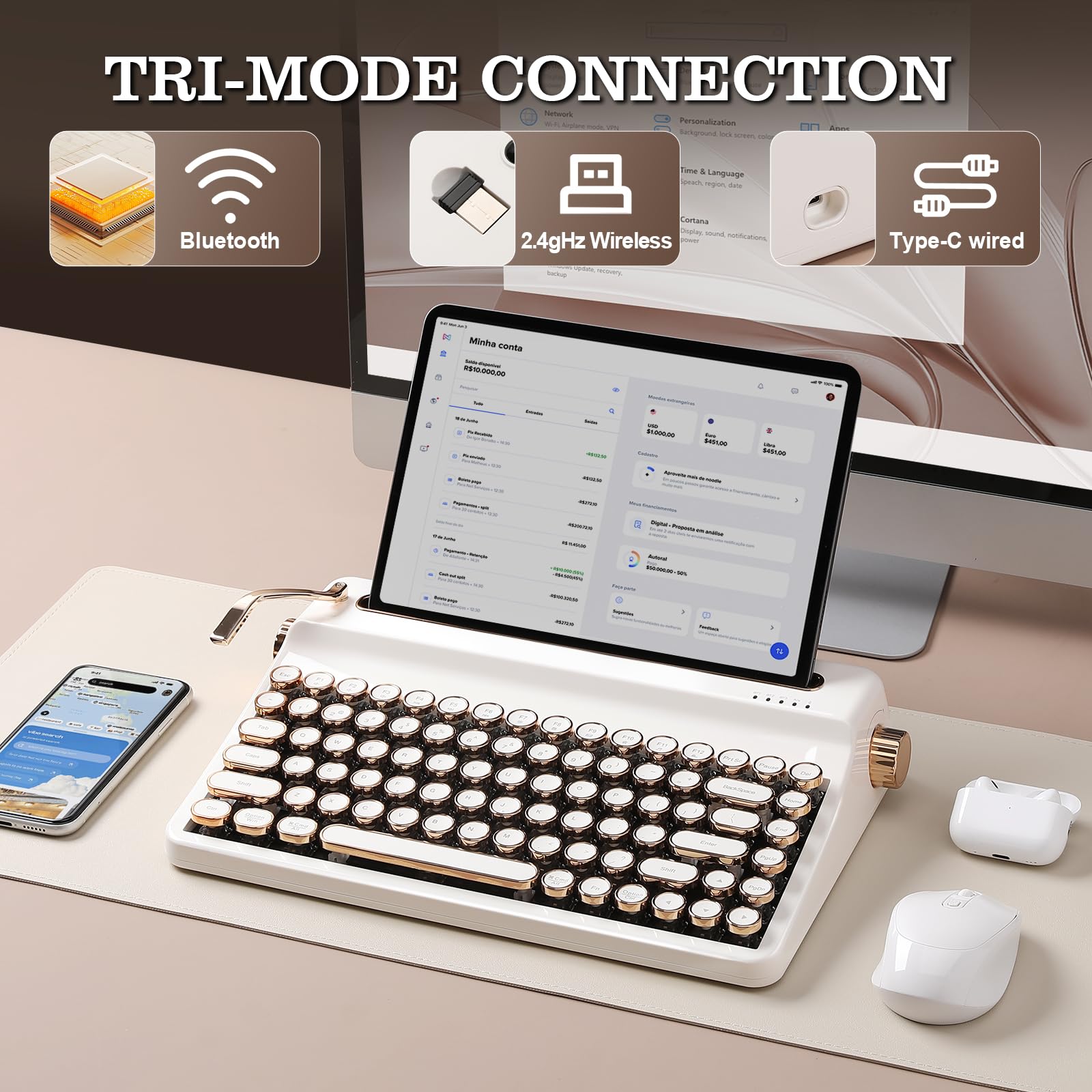 Amazon.com: YUNZII QL75 Wireless Typewriter Hot Swap Retro