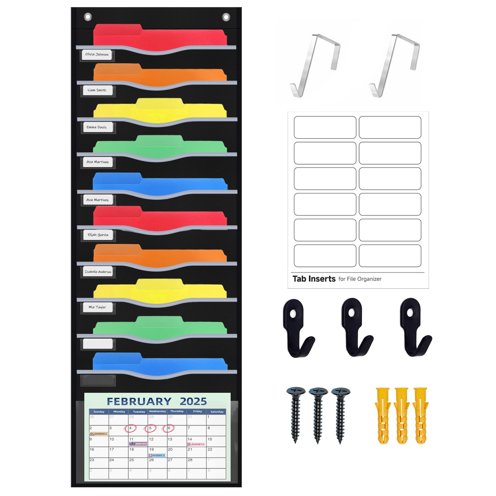 ALSLEA 11 Pockets Hanging Wall File Organizer 15" Extra Wide Pocket Chart for Classroom, Office, Home, Mail Organizer Wall Mounted with 1 Writable