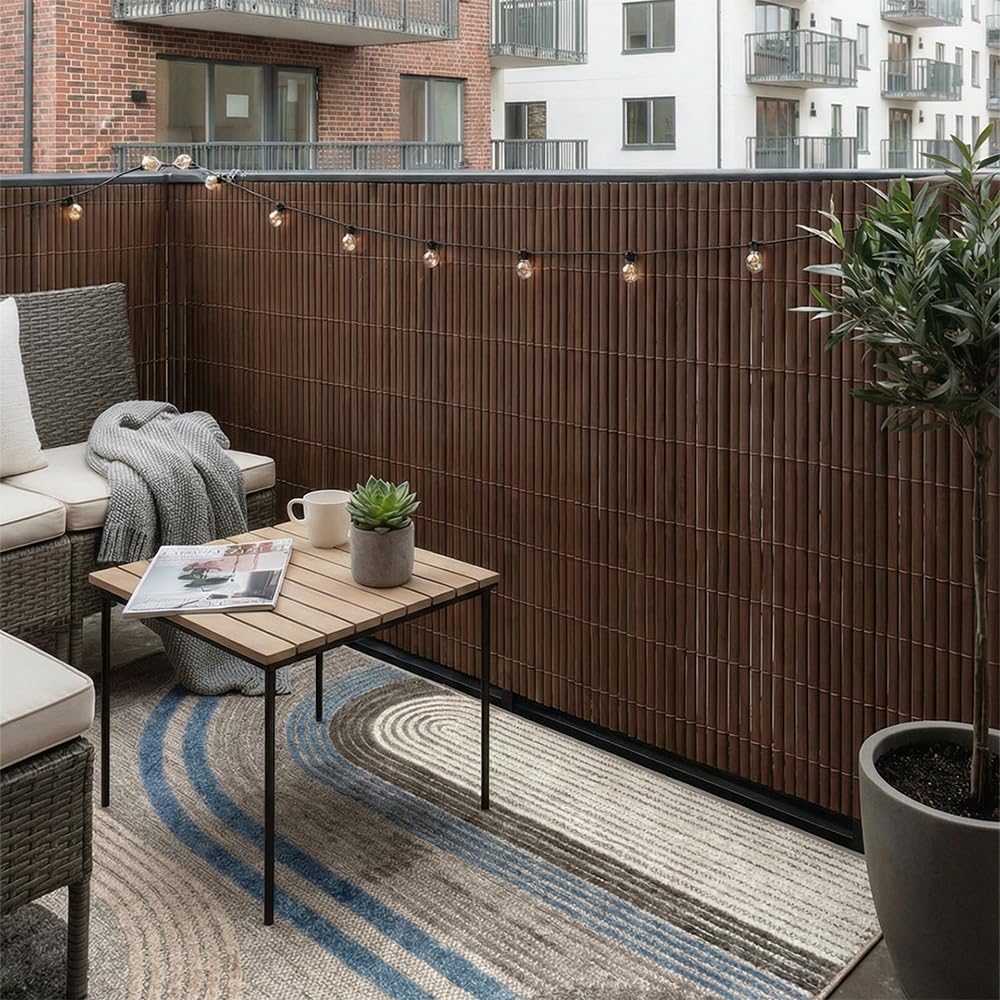Mazovia Malla de Ocultación PVC 150x500 cm, Marrón, Ocultación Balcón, Terraza, Jardín, Resistente a la Intemperie y a Los Rayos UV, Moderno Pantalla de Privacidad, Todo el Año, Sin Taladrar