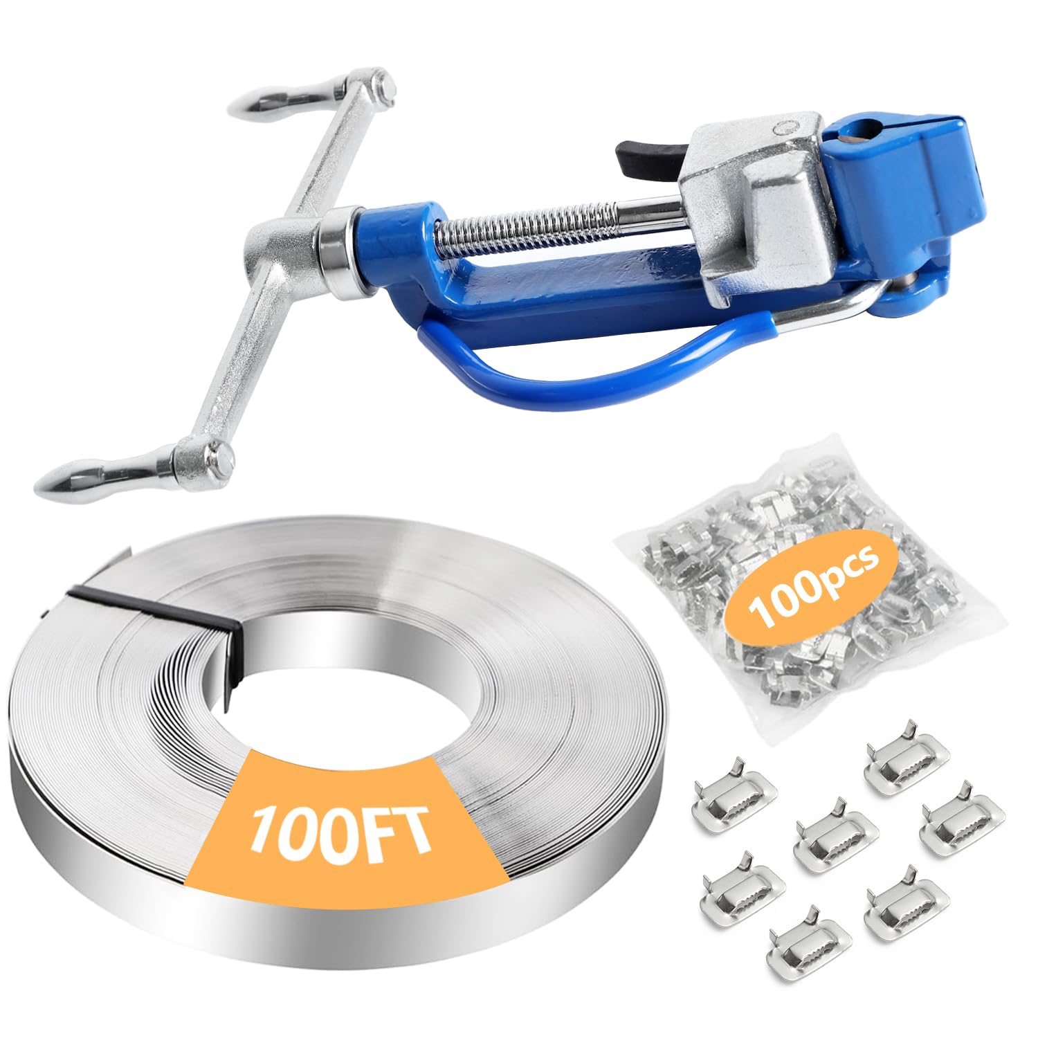 S304 Steel Strapping Banding Kit - Stainless Steel Banding Tool Band Coil 3/16"~3/4", Tensioner, Crimper, Cutter, Screw Type Plier for Tensioning, Packing, Bundling
