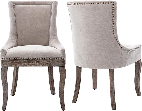 Juego de 2 sillas de comedor rústicas, sillas laterales tapizadas en tela para cocina, comedor, sala de estar, silla de mesa de comedor decorativa