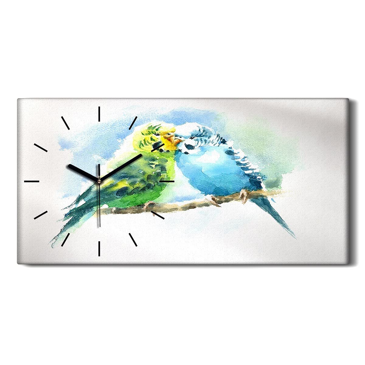 Horloge sur Toile Silencieuse Perruches pour Salon et Chambre Déco Moderne 60x30