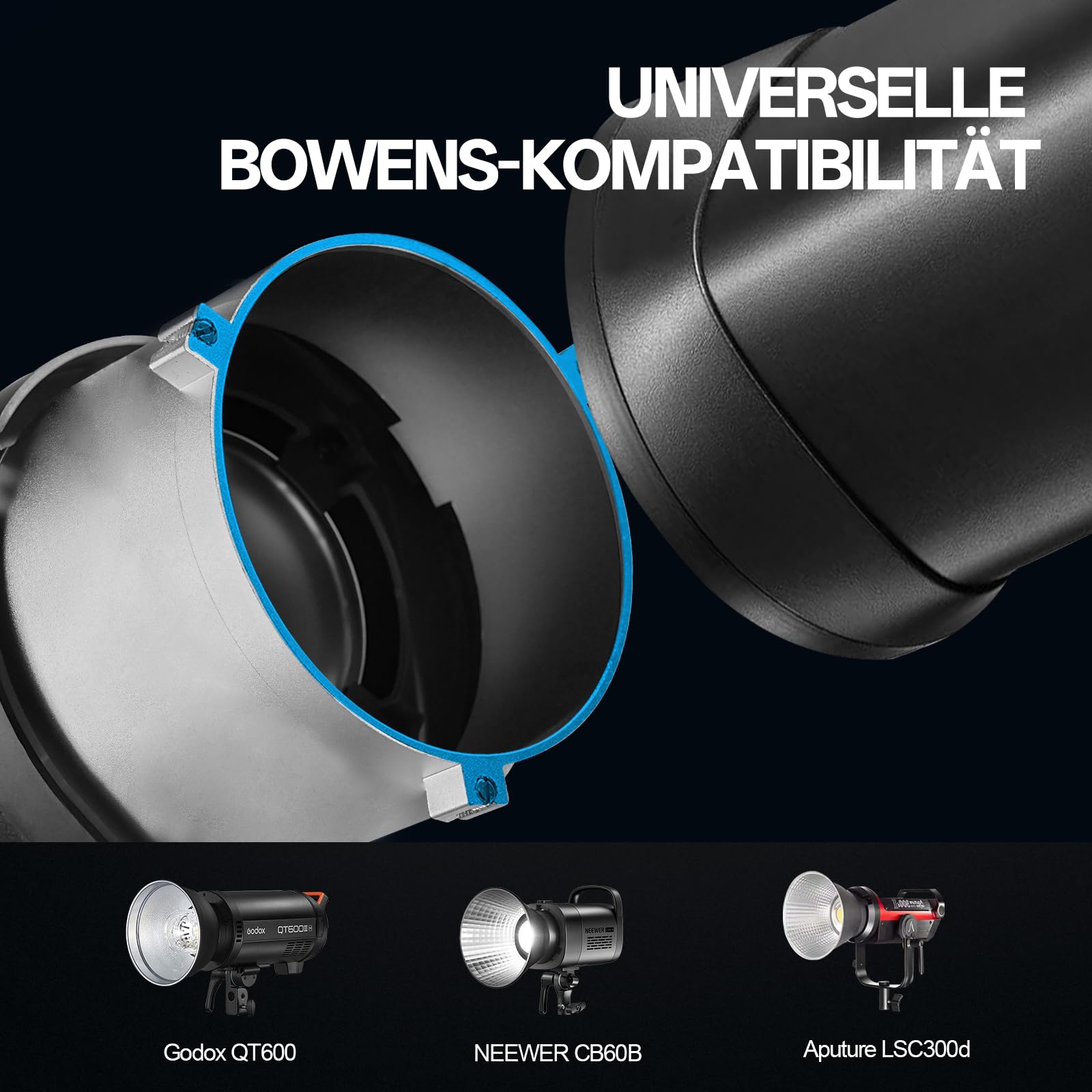 WELLMAKING S-80 Bowens Mount Optischer Konischer Snoot Spotlight Kit – Fokus verstellbar, 38°-Linse, Lichtform änderbar – für Foto/Video, kompatibel mit LED-Lichtern und Blitzgeräten