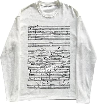 TYTAVS Oversized Whimsy Twee Long Sleeve Top Music Note Emo Grunge T-Shirt 2000s Fall Outfits Y2k Twee Streetwear