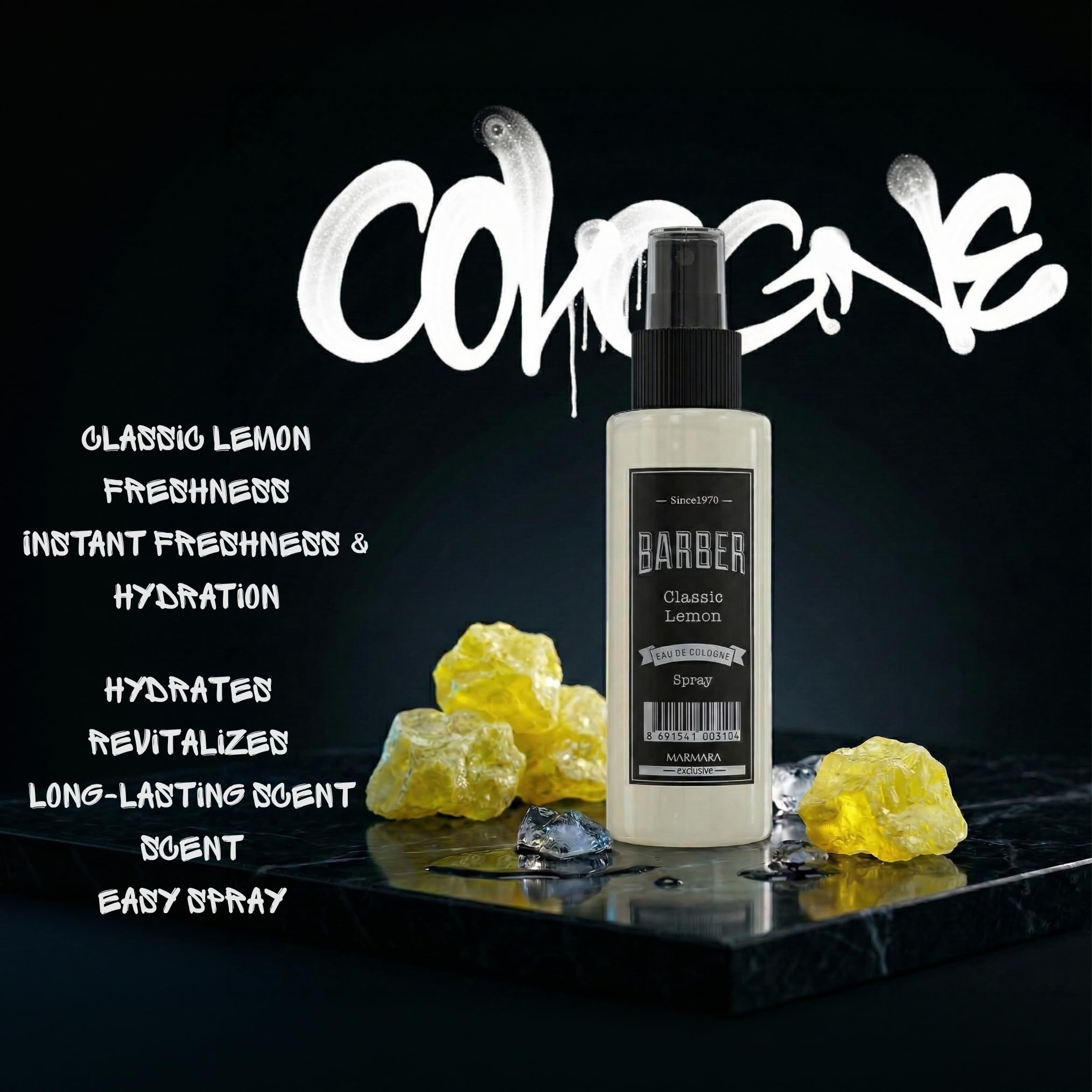 Barber Marmara Spray Kolonii Cytrynowej 150ml, turecka woda toaletowa po goleniu, chłodzący i dezynfekujący, łagodzący podrażnienia, tonik do skóry z cytrusowym zapachem.