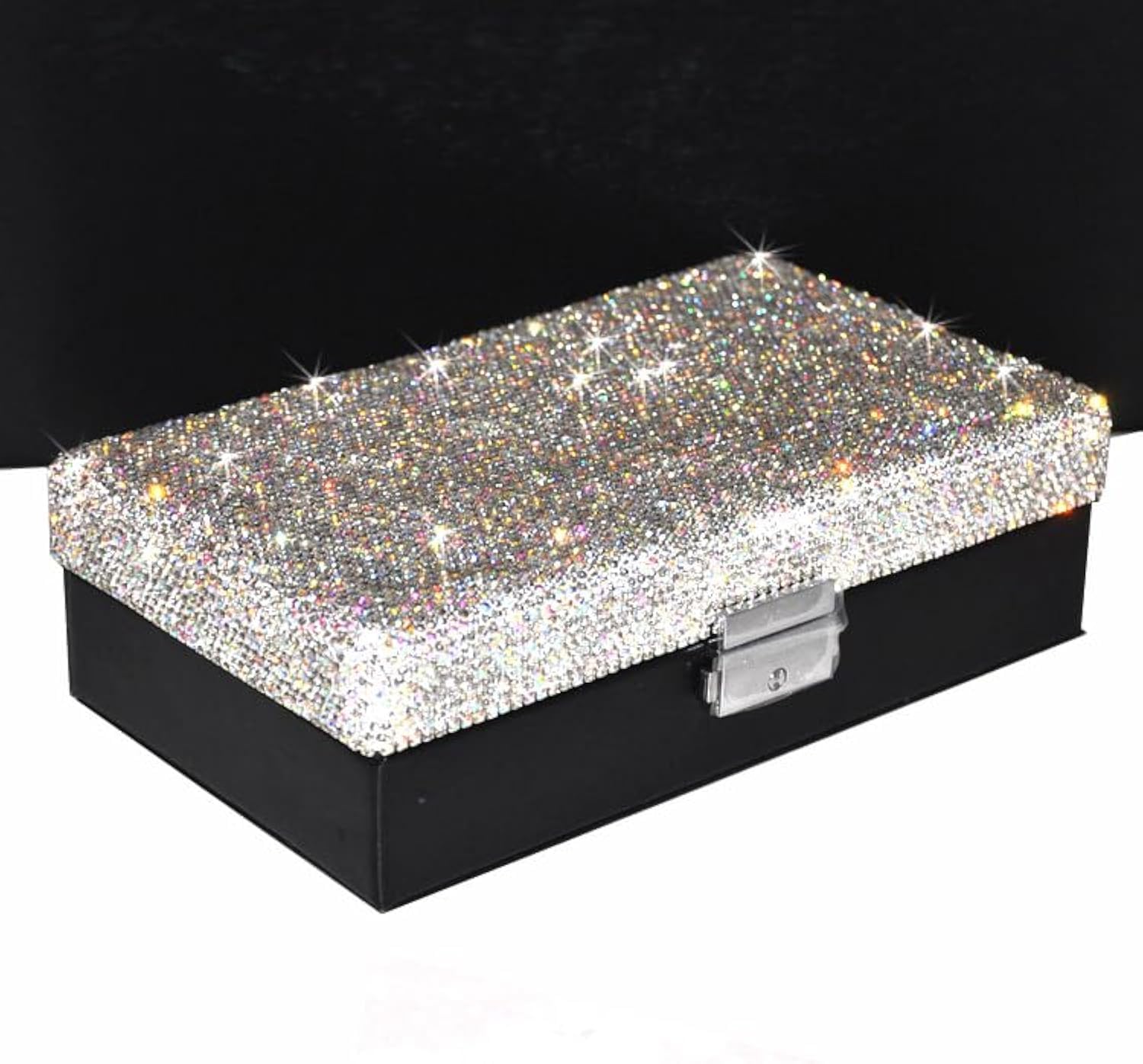 bling Rhinestone Jewelry Case Box Storage for Women - Portable Leather Jewelry Organizer Box for Necklace Earrings Ring Bracelet- Gifts for Teen, Girls, Moms and Daughters (Black)