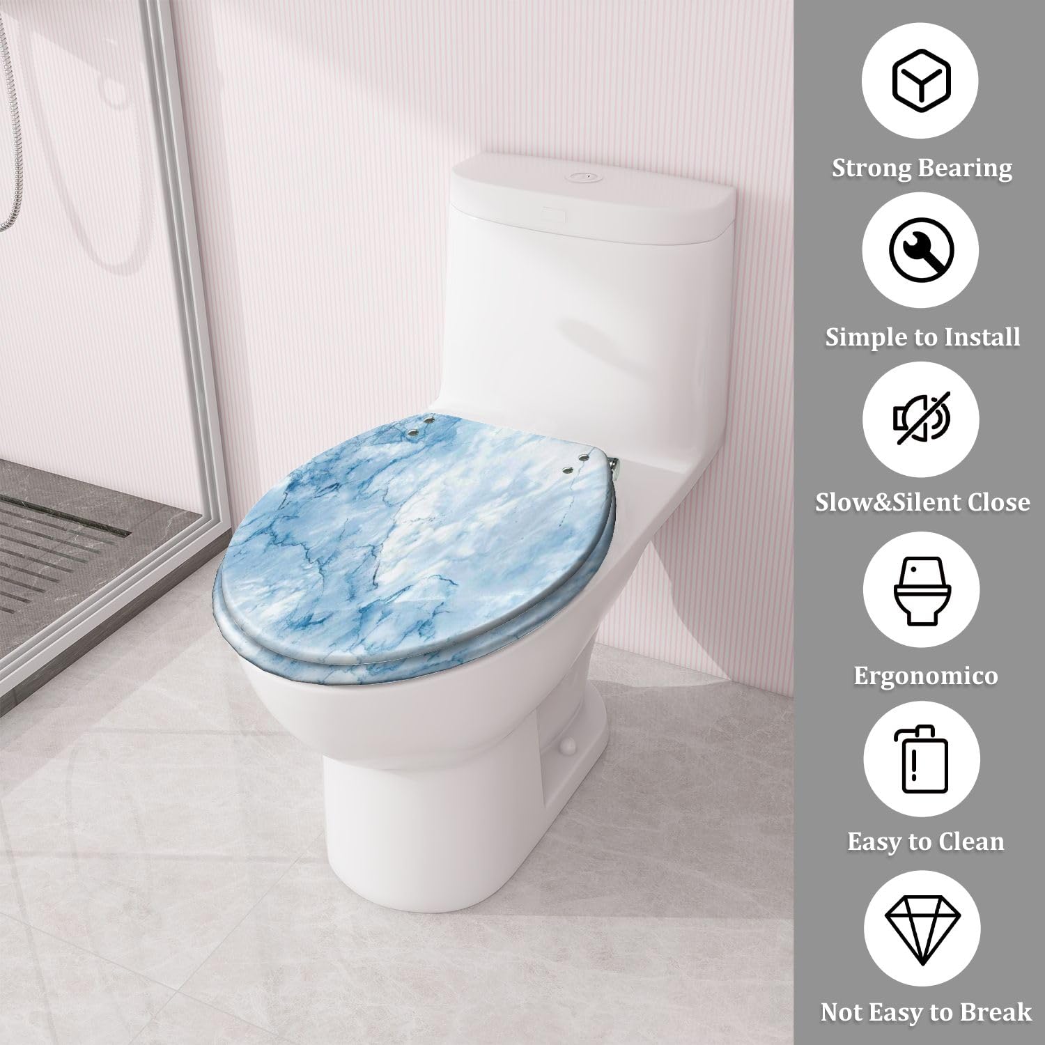 Sedile WC rotondo generico con coperchio a sgancio rapido e chiusura