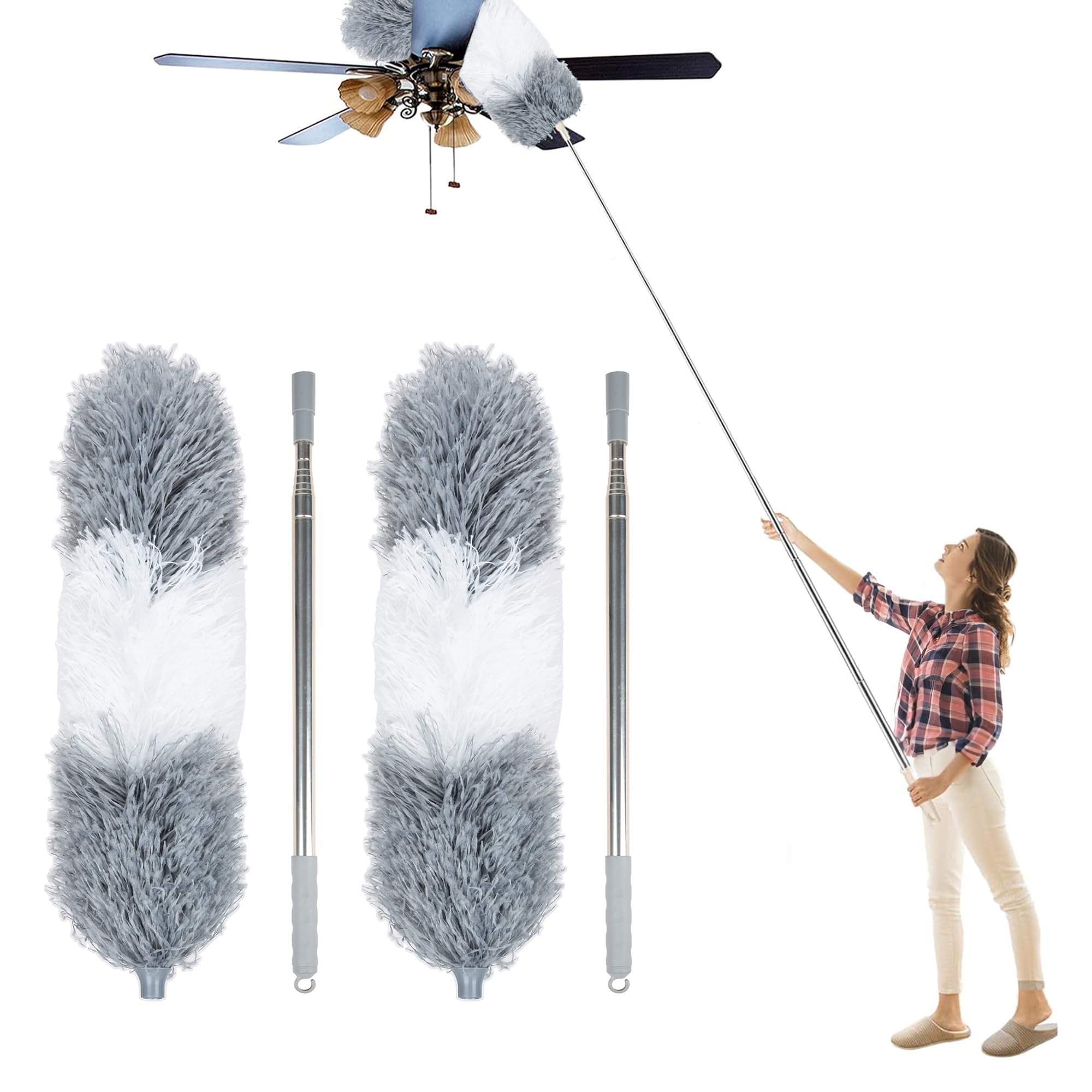 Heart Home Pack of 2 Duster | Duster for Household Cleaning | Ceiling Fan Duster | Spider Web Cleaner Stick | Fan Cleaning Brush with Long Rod | Microfiber Dusting Brush for Home | Gray & White (B0CY2VRTVB) Amazon Price History, Amazon Price Tracker