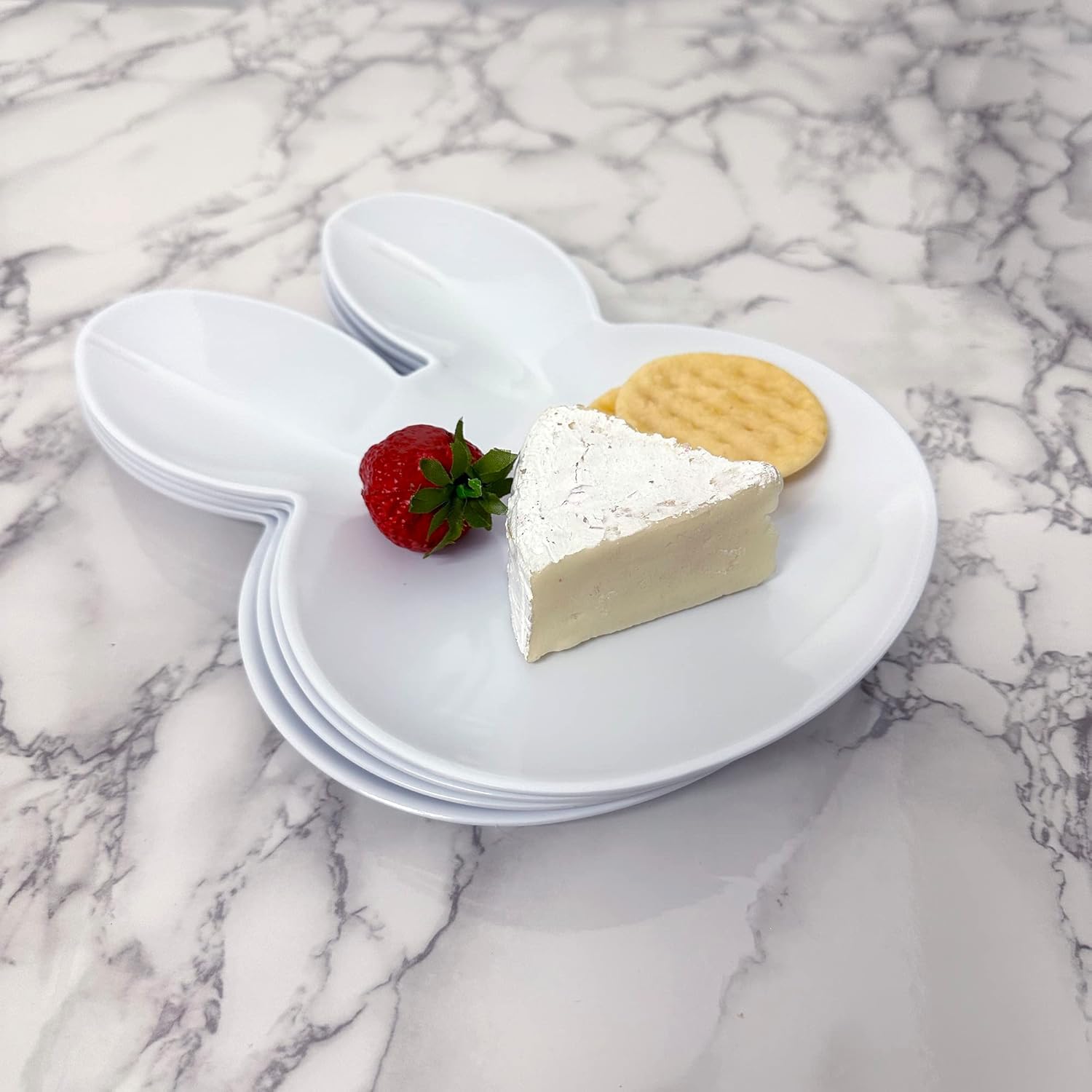 Supreme Housewares Easter Bunny Melamine Plates, Bunny-Shaped Serving Plates Dinner Plates, Durable and BPA-Free, Ideal for Spring and Easter Decorations, White, 10 x 7.25 Inch, Set of 4