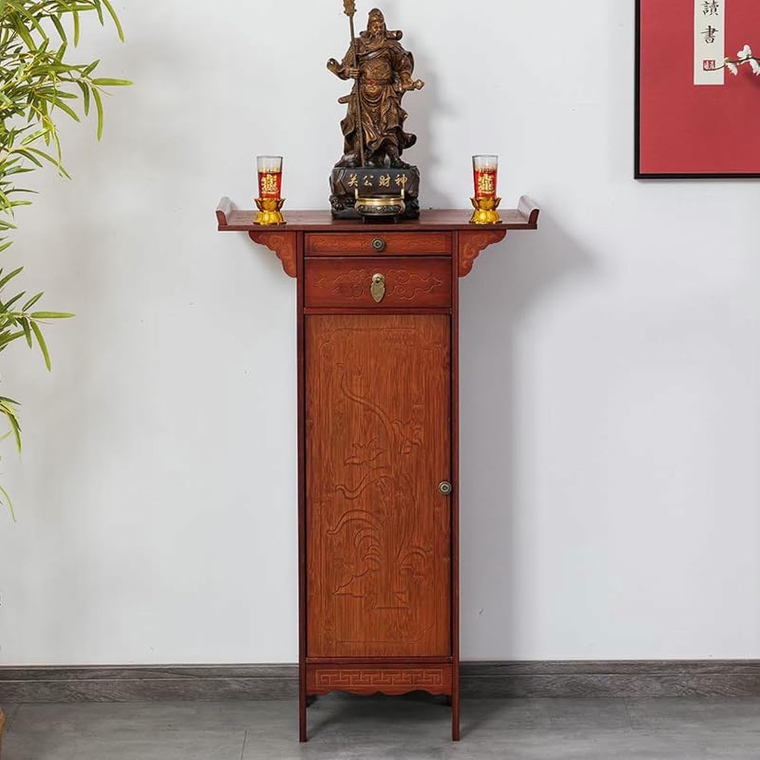 Buddha Altar,Personal Shrine Altar Table,Bamboo Altar Table, Meditation Table with Drawers and Storage, Chinese Cabinet Pedestal Offering Table for Living Room