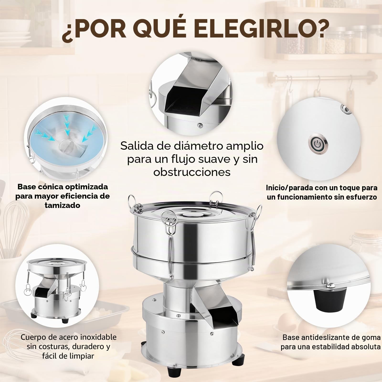 YUCHENGTECH Tamizador de Harina Electrica 1350r/min 50W Sin Tamiz | Tamiz Vibratorio Automatico Tamiz Eléctrico de Acero Inoxidable para Tamizar Polvos/Gránulos